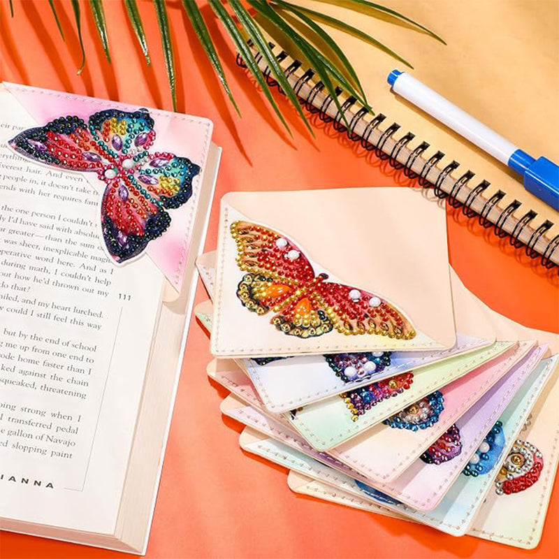 8Pcs Lifelike Butterfly PU Corner Cover Bookmark Diamond Painting Kits