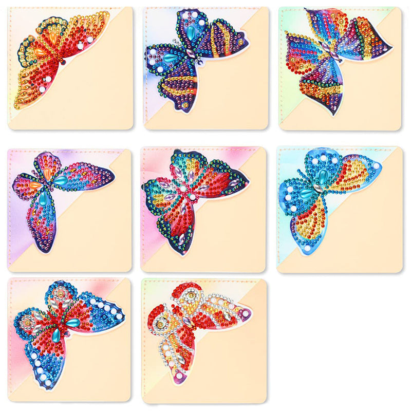 8Pcs Lifelike Butterfly PU Corner Cover Bookmark Diamond Painting Kits