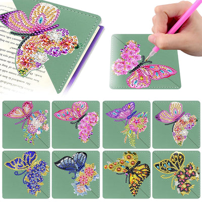 8Pcs Spring Butterfly PU Corner Cover Bookmark Diamond Painting Kits