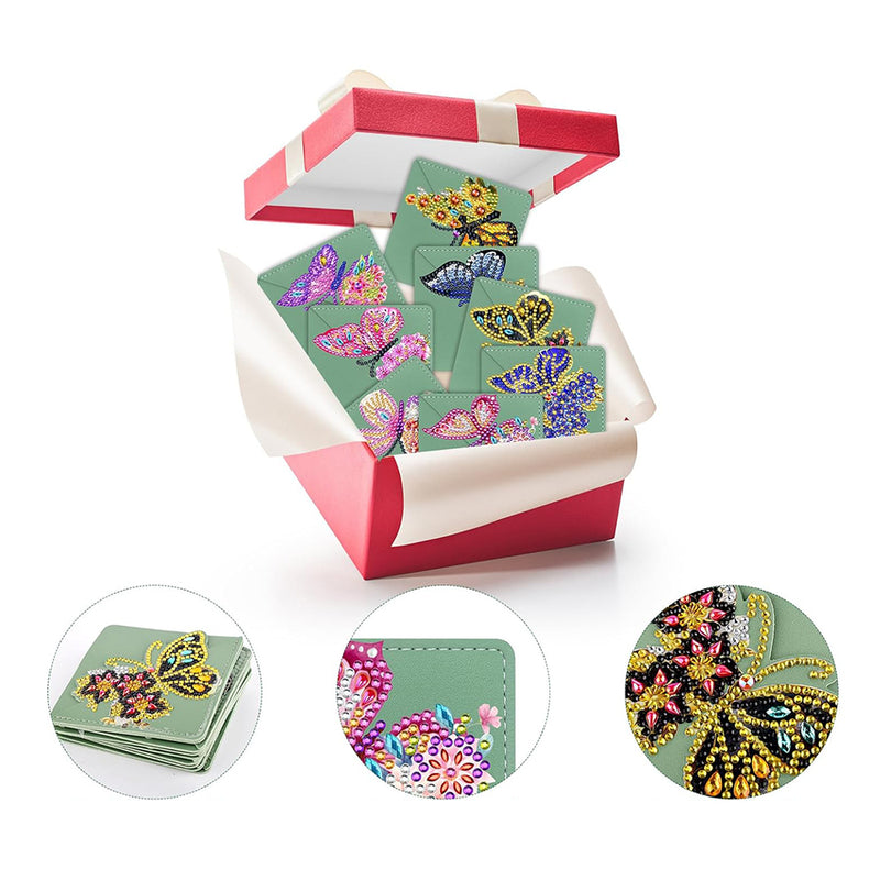 8Pcs Spring Butterfly PU Corner Cover Bookmark Diamond Painting Kits