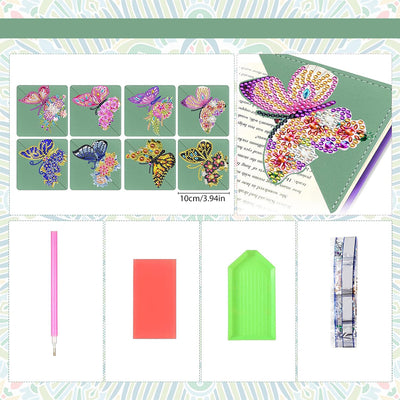 8Pcs Spring Butterfly PU Corner Cover Bookmark Diamond Painting Kits