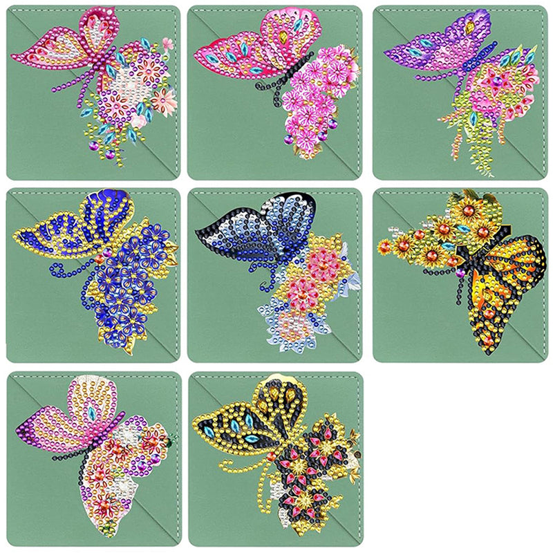 8Pcs Spring Butterfly PU Corner Cover Bookmark Diamond Painting Kits