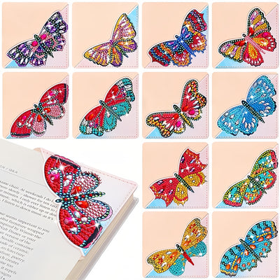 12Pcs Beautiful Butterfly PU Corner Cover Bookmark Diamond Painting Kits