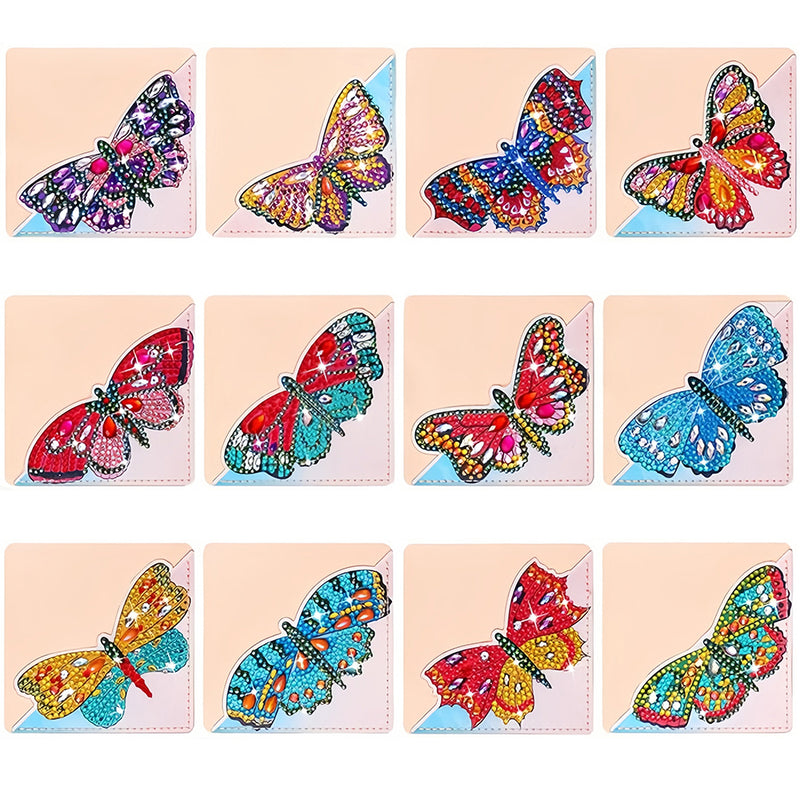 12Pcs Beautiful Butterfly PU Corner Cover Bookmark Diamond Painting Kits