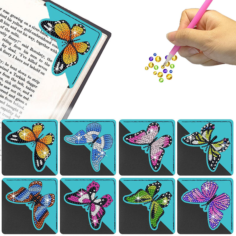 8Pcs Flying Butterfly PU Corner Cover Bookmark Diamond Painting Kits