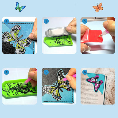 8Pcs Flying Butterfly PU Corner Cover Bookmark Diamond Painting Kits