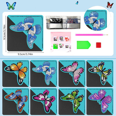 8Pcs Flying Butterfly PU Corner Cover Bookmark Diamond Painting Kits