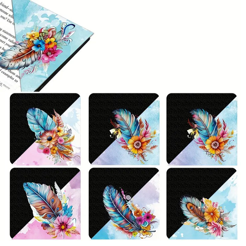 6Pcs Feather and Flower PU Corner Cover Bookmark Diamond Painting Kits