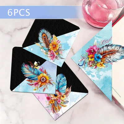 6Pcs Feather and Flower PU Corner Cover Bookmark Diamond Painting Kits