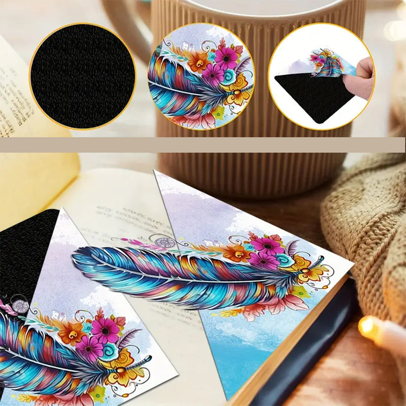 6Pcs Feather and Flower PU Corner Cover Bookmark Diamond Painting Kits