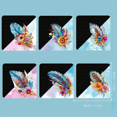 6Pcs Feather and Flower PU Corner Cover Bookmark Diamond Painting Kits