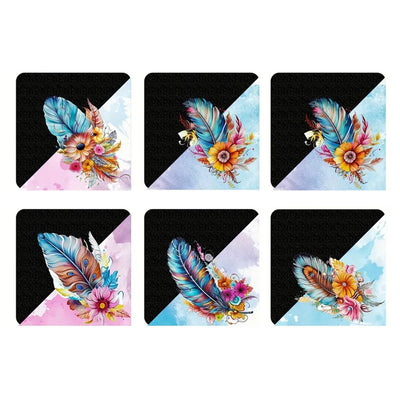 6Pcs Feather and Flower PU Corner Cover Bookmark Diamond Painting Kits