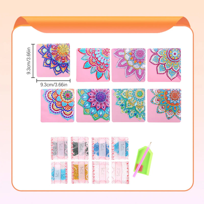 8Pcs Brilliant Mandala Flower PU Corner Cover Bookmark Diamond Painting Kits