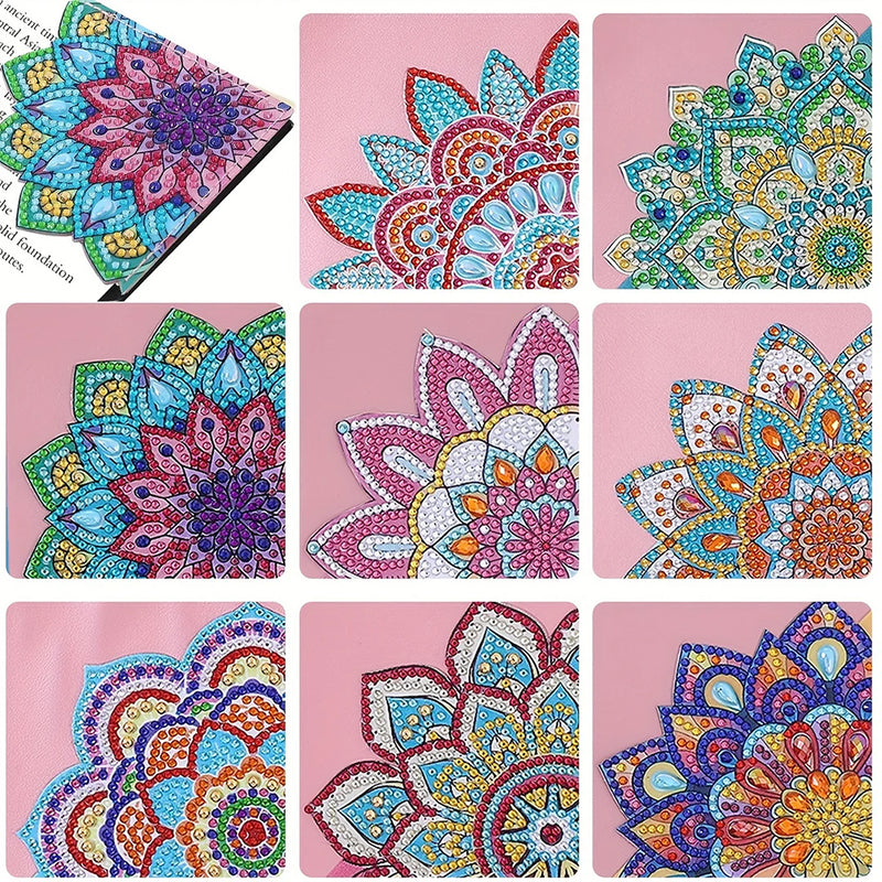 8Pcs Brilliant Mandala Flower PU Corner Cover Bookmark Diamond Painting Kits