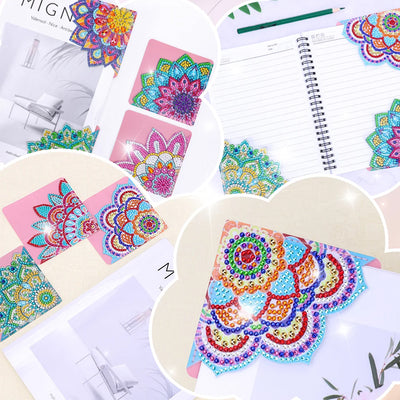 8Pcs Brilliant Mandala Flower PU Corner Cover Bookmark Diamond Painting Kits