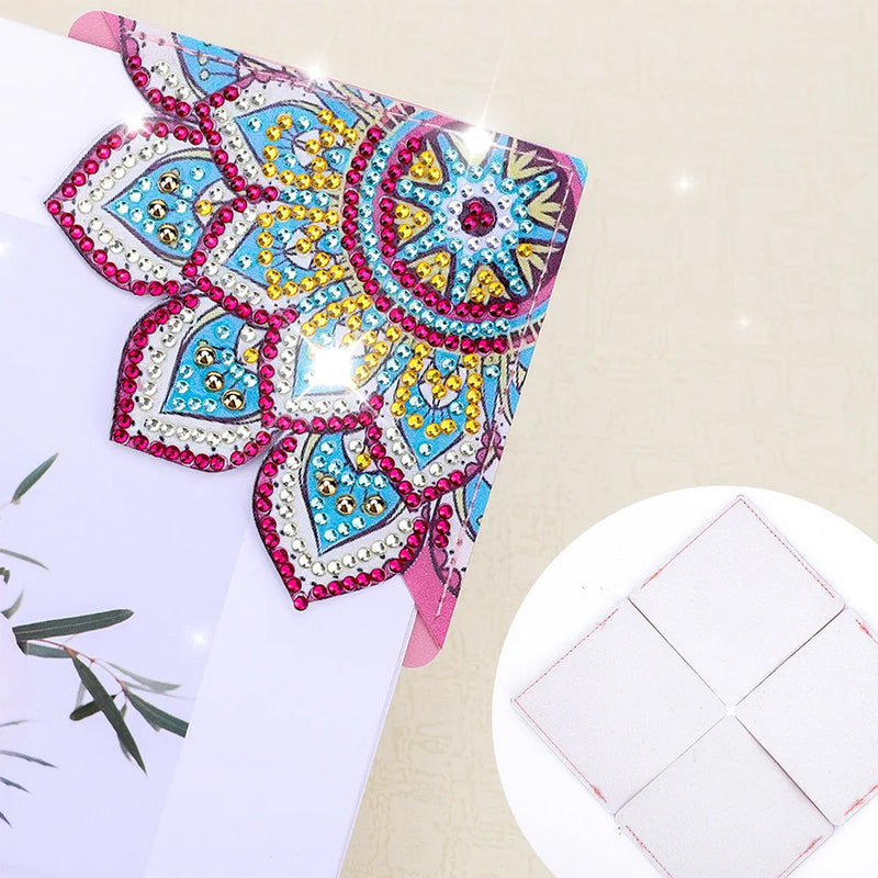 8Pcs Brilliant Mandala Flower PU Corner Cover Bookmark Diamond Painting Kits