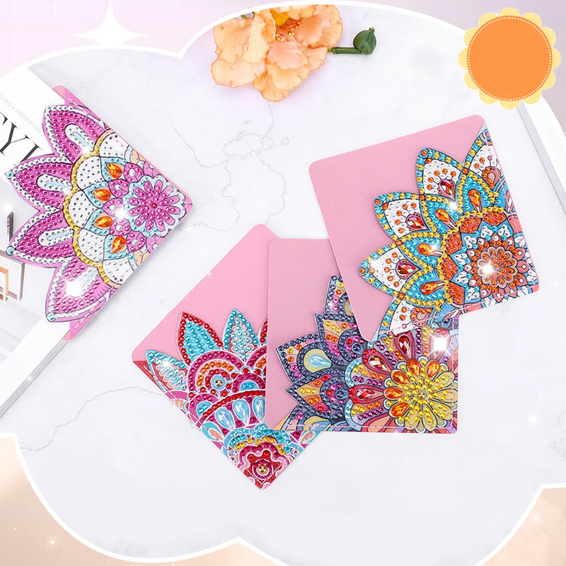 8Pcs Brilliant Mandala Flower PU Corner Cover Bookmark Diamond Painting Kits