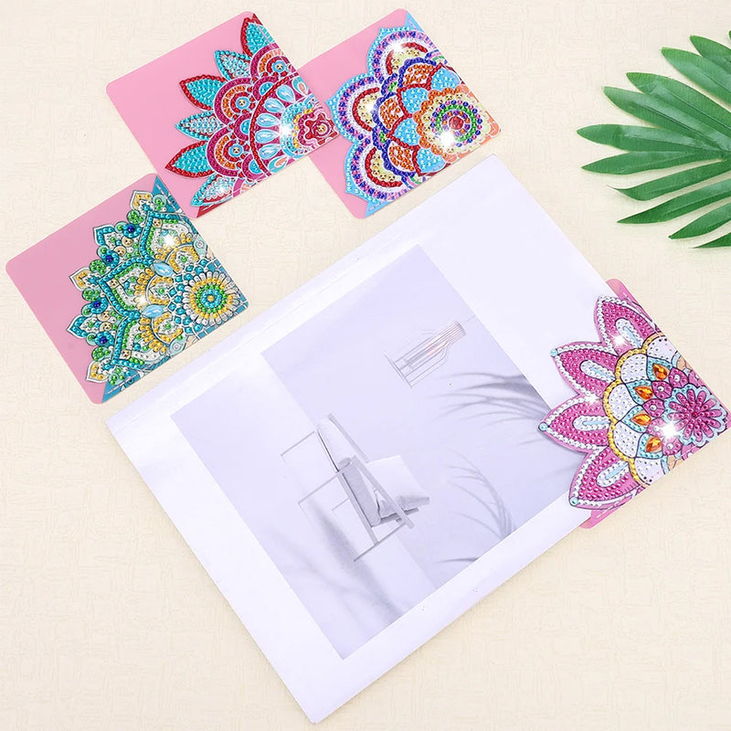 8Pcs Brilliant Mandala Flower PU Corner Cover Bookmark Diamond Painting Kits