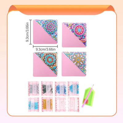 4Pcs Dazzling Mandala PU Corner Cover Bookmark Diamond Painting Kits