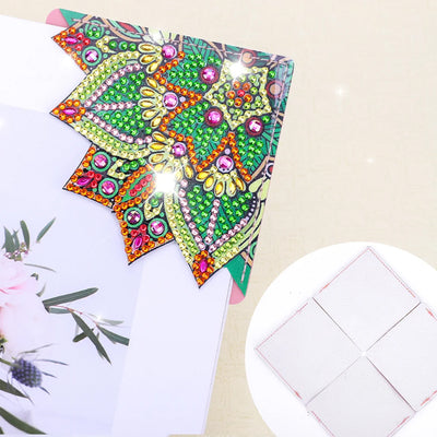 8Pcs Beautiful Mandala Flower PU Corner Cover Bookmark Diamond Painting Kits