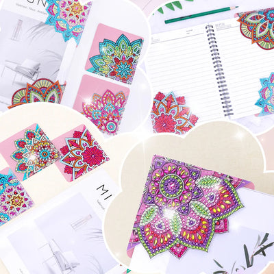 8Pcs Beautiful Mandala Flower PU Corner Cover Bookmark Diamond Painting Kits