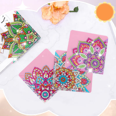 8Pcs Beautiful Mandala Flower PU Corner Cover Bookmark Diamond Painting Kits