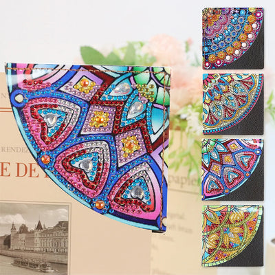 4Pcs Sector Gorgeous Mandala PU Corner Cover Bookmark Diamond Painting Kits