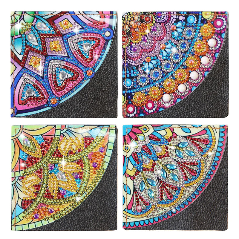 4Pcs Sector Gorgeous Mandala PU Corner Cover Bookmark Diamond Painting Kits