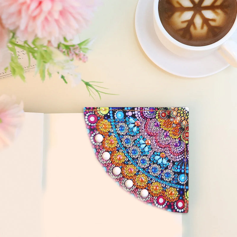 4Pcs Sector Gorgeous Mandala PU Corner Cover Bookmark Diamond Painting Kits