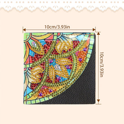 4Pcs Sector Gorgeous Mandala PU Corner Cover Bookmark Diamond Painting Kits