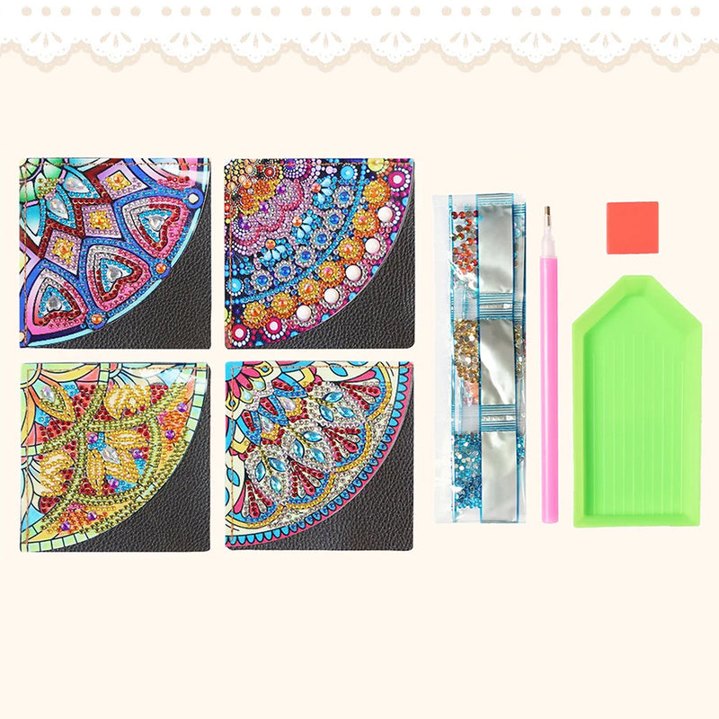 4Pcs Sector Gorgeous Mandala PU Corner Cover Bookmark Diamond Painting Kits