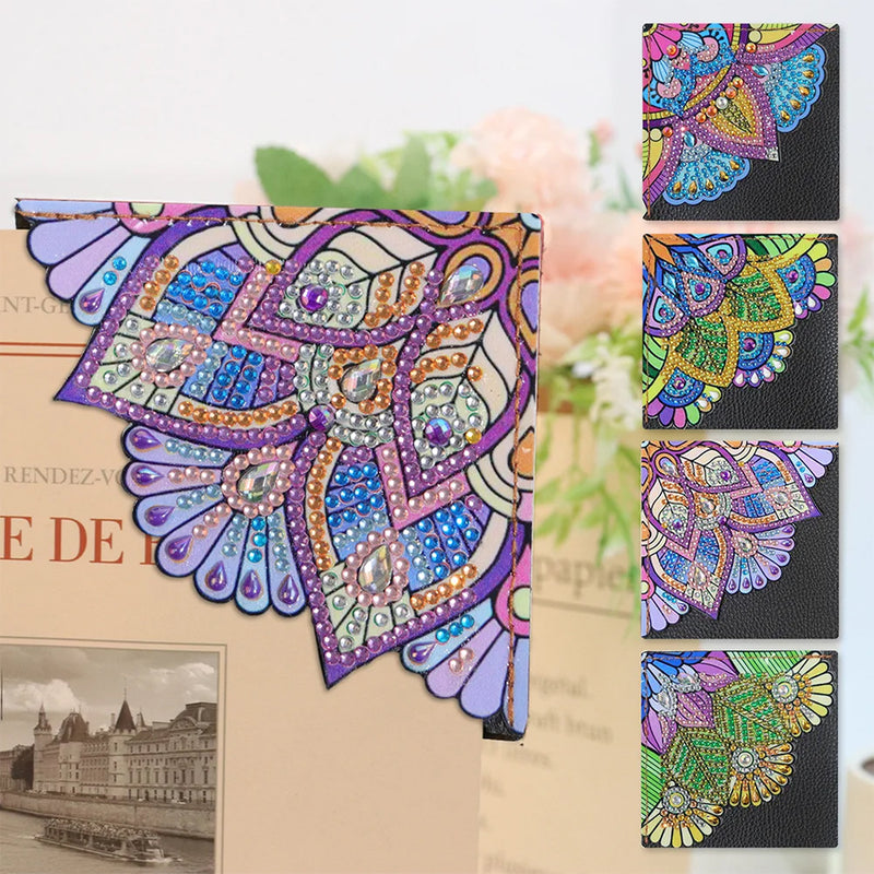 4Pcs Gorgeous Mandala PU Corner Cover Bookmark Diamond Painting Kits