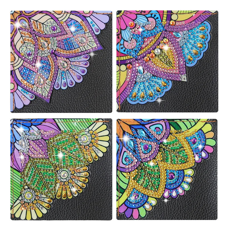 4Pcs Gorgeous Mandala PU Corner Cover Bookmark Diamond Painting Kits