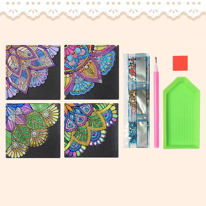 4Pcs Gorgeous Mandala PU Corner Cover Bookmark Diamond Painting Kits