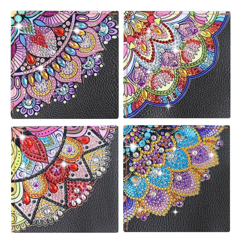 4Pcs Gorgeous Mandala PU Corner Cover Bookmark Diamond Painting Kits