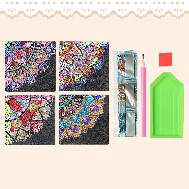 4Pcs Gorgeous Mandala PU Corner Cover Bookmark Diamond Painting Kits