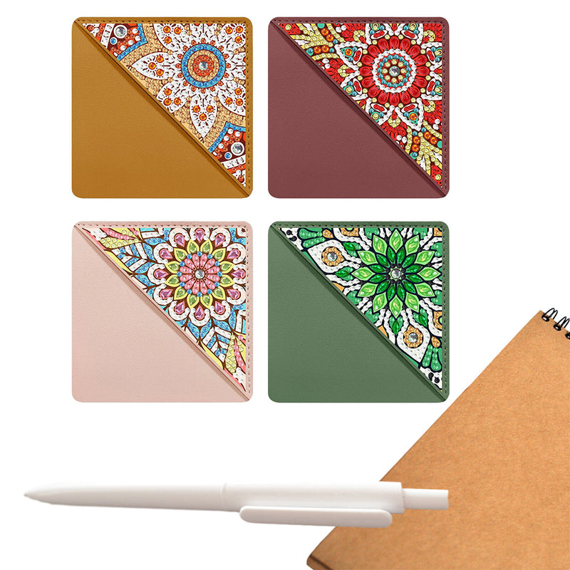 4Pcs Chrysanthemum Mandala PU Corner Cover Bookmark Diamond Painting Kits