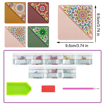 4Pcs Chrysanthemum Mandala PU Corner Cover Bookmark Diamond Painting Kits