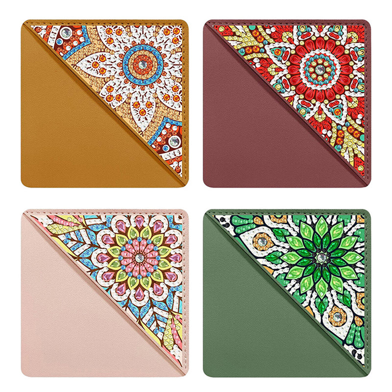 4Pcs Chrysanthemum Mandala PU Corner Cover Bookmark Diamond Painting Kits