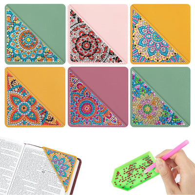 6Pcs Dazzling Mandala PU Corner Cover Bookmark Diamond Painting Kits