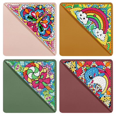 4Pcs Cute Pattern PU Corner Cover Bookmark Diamond Painting Kits