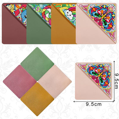 4Pcs Cute Pattern PU Corner Cover Bookmark Diamond Painting Kits