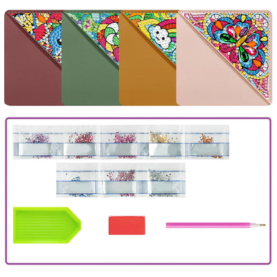 4Pcs Cute Pattern PU Corner Cover Bookmark Diamond Painting Kits