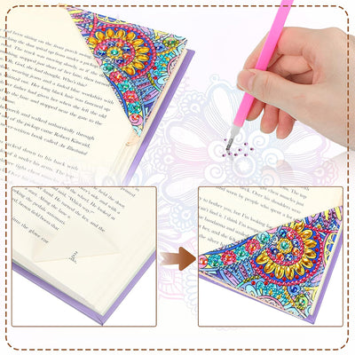 12Pcs Flower Mandala PU Corner Cover Bookmark Diamond Painting Kits