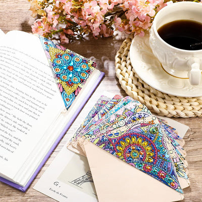 12Pcs Flower Mandala PU Corner Cover Bookmark Diamond Painting Kits