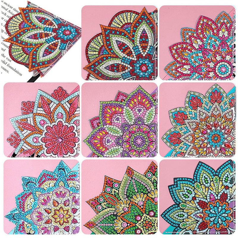 8Pcs Lotus Mandala PU Corner Cover Bookmark Diamond Painting Kits