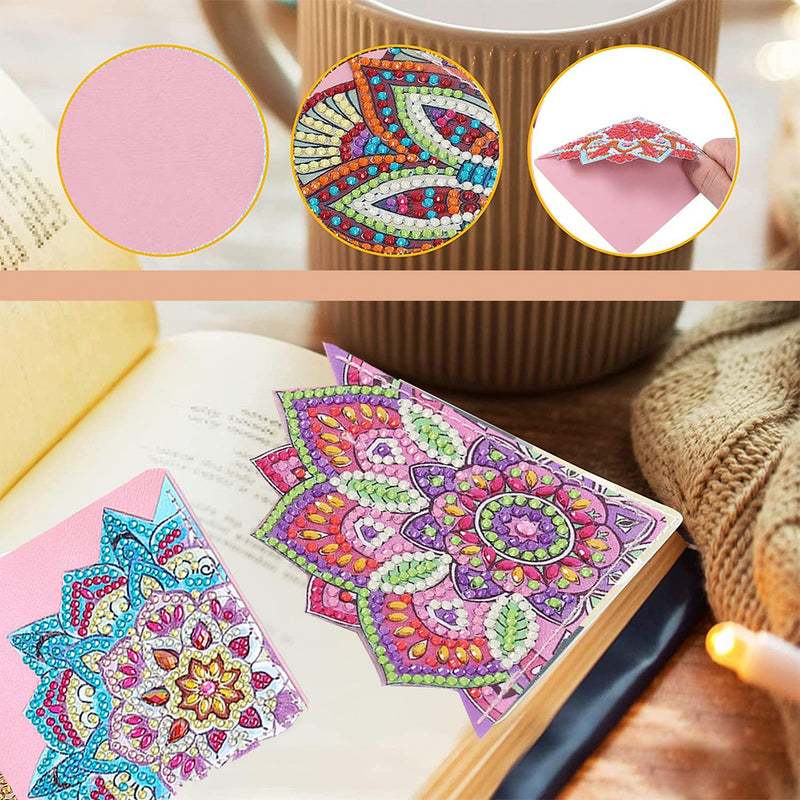 8Pcs Lotus Mandala PU Corner Cover Bookmark Diamond Painting Kits