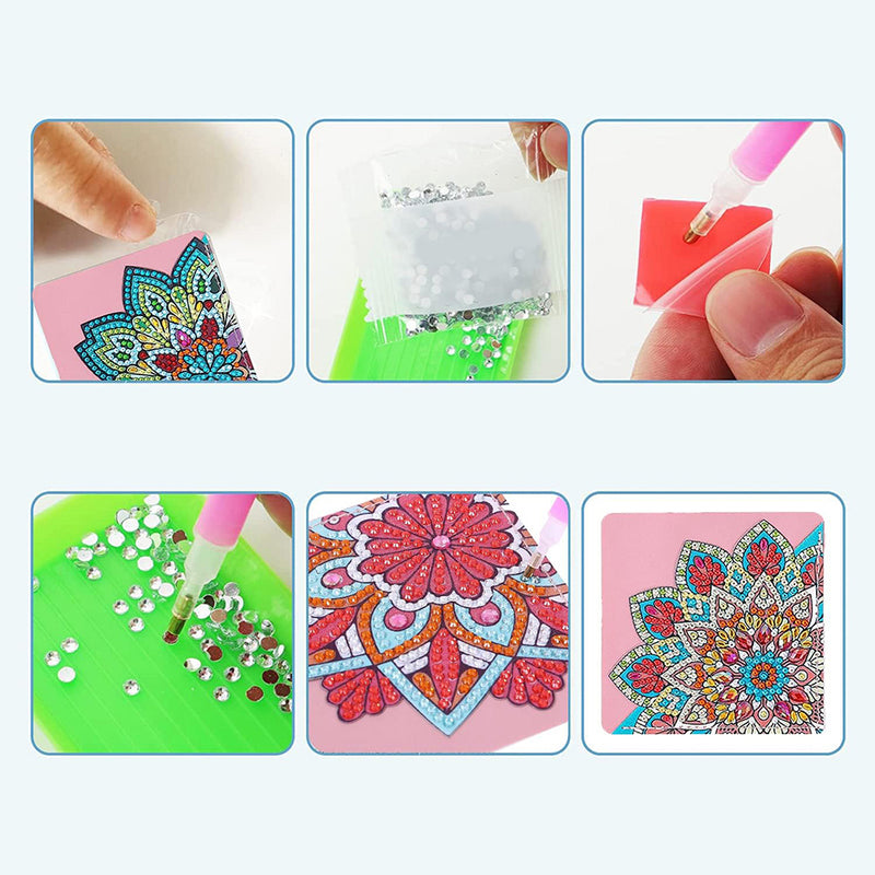 8Pcs Lotus Mandala PU Corner Cover Bookmark Diamond Painting Kits