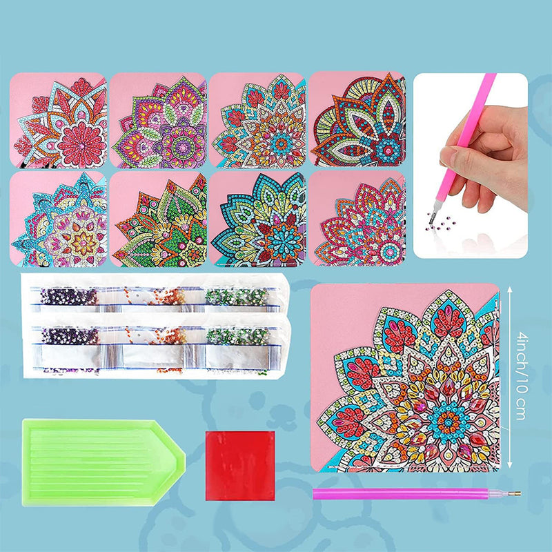 8Pcs Lotus Mandala PU Corner Cover Bookmark Diamond Painting Kits