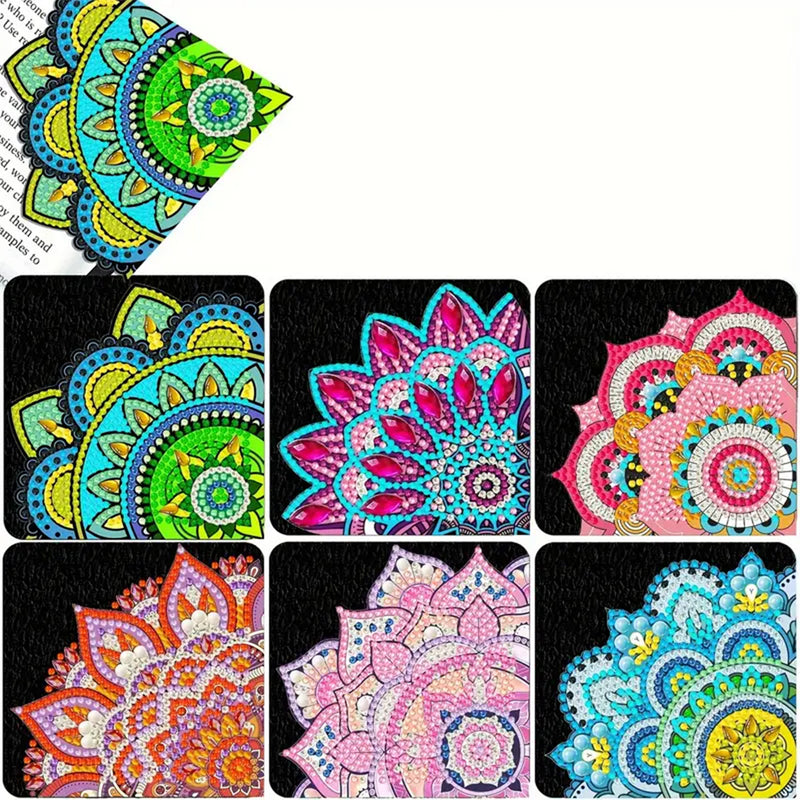 6Pcs Lotus Mandala PU Corner Cover Bookmark Diamond Painting Kits